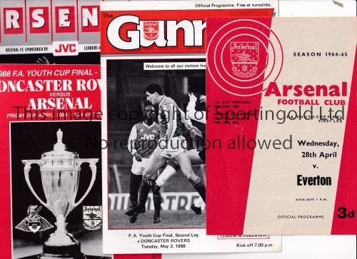 ARSENAL / FA YOUTH CUP FINALS Twelve programmes. Both legs for 1965 v Everton, home has team changes