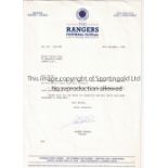 RANGERS / GRAEME SOUNESS Two official Rangers letters to Hunter Davies, hand signed by Souness 20/
