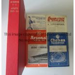 1953/54 LIVERPOOL Four away programmes housed in a red binder. Includes Tottenham, Charlton, Chelsea