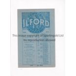 ILFORD Home Isthmian League programme v Casuals 14/9/1933, slightly creased. Generally good