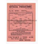 TOTTENHAM HOTSPUR Single sheet home programme for the Friendly match v Clapton Orient 1/5/1943,