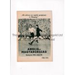 HUNGARY V ENGLAND 1960 Programme for the match in Budapest 22/5/1960. Good