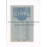 ILFORD Home Isthmian League programme v Clapton 9/9/1933, slight horizontal creases. Generally good