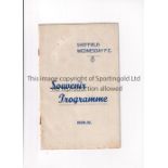 SHEFFIELD WEDNSDAY V ARSENAL 1929 Souvenir issue official programme for the League game at