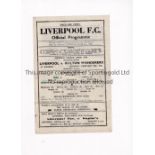 LIVERPOOL Single sheet home programme for the FL War Cup tie v Bolton Wanderers 24/2/1945,