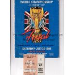 1966 WORLD CUP FINAL Original programme and ticket for England v West Germany. Programme has very
