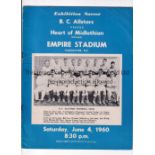 HEARTS Programme for the match v British Columbia Allstars 4/6/1960 in Vancouver. Good