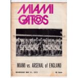 ARSENAL Scarce programme for the away Friendly v Miami Gatos 31/5/1972, horizontal fold and very