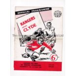 1956 GLASGOW CUP FINAL Programme for Rangers v Clyde 10/10/1956 at Ibrox, horizontal fold. Fair to