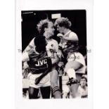 WATFORD V ARSENAL 1984 An original 9" X 7" b/w Press acton photo with stamp and paper notation on