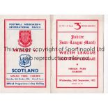 WALES V SCOTLAND Two programmes at Ninian Park, Cardiff: Jubilee Inter-League match, Welsh League