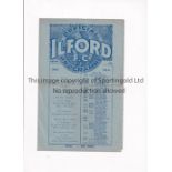 ILFORD Home Isthmian League programme v Dulwich Hamlet 13/10/1934, horizontal crease. Generally