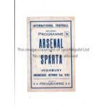 ARSENAL Pirate programme issued by Abbott for the home Friendly v Sparta Prague 2/10/1946,