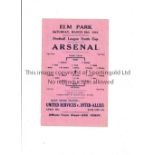 1943/4 READING V ARSENAL Single sheet for the League South Cup game at Reading dated 25/3/44. Slight