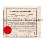 CARDIFF CITY Original share certificate with seal issued for 2 shares on 6/12/1910 signed by 2