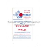 ENGLAND V WALES 1943 Programme for International at Wembley 25/9/1943, match details written on