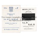 F.A. XI V R.A.F. XI Two programmes, 12/10/1955 at Bristol City FC and 10/10/1956 at Sheff. Weds. FC.