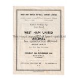 1956/7 WEST HAM UNITED V ARSENAL SOUTHERN FLOODLIGHT CUP Programme for the game at West Ham dated
