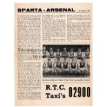 ARSENAL Single sheet programme for the away Friendly v Sparta Rotterdam 8/8/1959, horizontal fold.