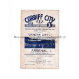 CARDIFF CITY RESERVES V ARSENAL RESERVES Programme for the reserve game at Ninian Park dated 25/12/