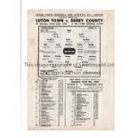 LUTON TOWN V DERBY COUNTY 1946 Single sheet programme for the FL South match at Luton 30/3/1946,