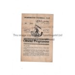 RUGBY LEAGUE / WARRINGTON V BARROW 1937 Programme for the game at Warrington dated 30/10/37. Creased