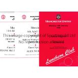 MANCHESTER UNITED Twenty seven Manchester United Luncheon Club menus 1998 - 2002 with guest speakers