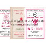 WALES V IRELAND Five programmes for matches in Wales 1950 team changes, 1952, 1954, 1956 scores