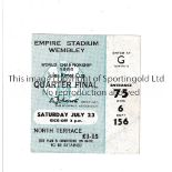 1966 WORLD CUP Seat ticket for England v Argentina, quarter-final 23/7/1966 at Wembley, very