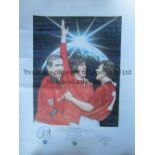 LIMITED EDITION MANCHESTER UNITED A rolled post titled Seventh Heaven. A caricature drawing of