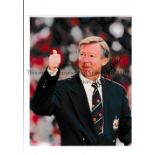 ALEX FERGUSON AUTOGRAPH A signed 10" X 8" colour Press photo with stamp on the reverse. Very good