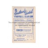 ARSENAL Programme for the away Football Combination Cup match v Southend United 23/3/1951, 4 punched