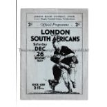 RUGBY UNION / LONDON V SOUTH AFRICA 1931 Programme for the game at Twickenham dated 26/12/31.