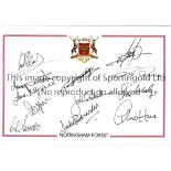 NOTTM FOREST AUTOGRAPHS A 12 x 8 Photographic crested sheet signed in fine black marker by 12 former