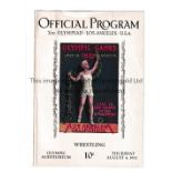 OLYMPICS 1932 LOS ANGELES Programme for Wrestling 4/8/1932. ex-binder. Generally good