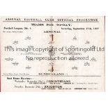 ARSENAL Programme for the home League match v Sunderland 17/9/1927, slightly creased. Generally