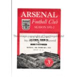 NEUTRAL AT ARSENAL Programme for Luton Town v Brentford 18/2/1952 FA Cup 2nd Replay, horizontal