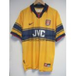 ARSENAL SHIRT Authentic Nike replica yellow short sleeve shirt 1997 - 1999, size Large, very