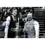 SNOOKER AUTOGRAPHS A 12 x 8 b/w photo showing the 1985 World Championship finalists Dennis Taylor