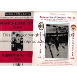 HIBERNIANS V MANCHESTER UNITED Two different programmes for the European Cup game in Malta 27/9/