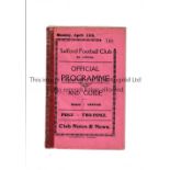 RUGBY LEAGUE / SALFORD V WIGAN 1936 Programme for the game at Salford dated 13/4/36. Taped spine.