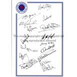 RANGERS AUTOGRAPHS A 12 x 8 Photographic crested sheet signed in fine black marker by 15 former