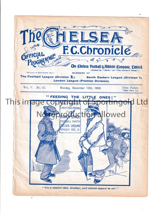 NEUTRAL AT CHELSEA 1909 Programme for The Church v The Stage 13/12/1909. Ex-binder. Generally good