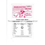 GEORGE BEST Single sheet programme for Manchester United Reserves v Aston Villa 6/10/1973 at