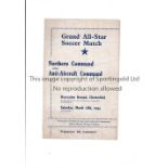 NORTHERN COMMAND V ANTI AIRCRAFT COMMAND 1944 Programme for the Inter Services game at Chesterfield,