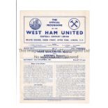 ARSENAL Programme for the away Football Combination match v West Ham United 22/12/1951, horizontal