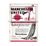 MANCHESTER UNITED Home programme for the FA Cup tie v Yeovil & Petters United 8/1/1938, slight
