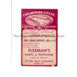 CHELMSFORD V CHARLTON ATHLETIC Programme for the game at Chelmsford. 30/9/1939. Slight marks.