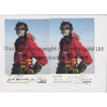 RANULPH FIENNES AUTOGRAPHS / EXPLORER Two 7" X 6" promo sheet hand signed with dedicated autographs.