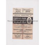 QUEEN'S PARK V ABERDEEN 1945 Programme for the match at Hampden Park 25/12/1945, folded in four.